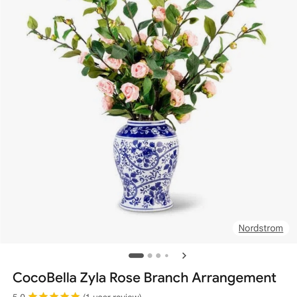 Blue and White Vase with Pink Roses